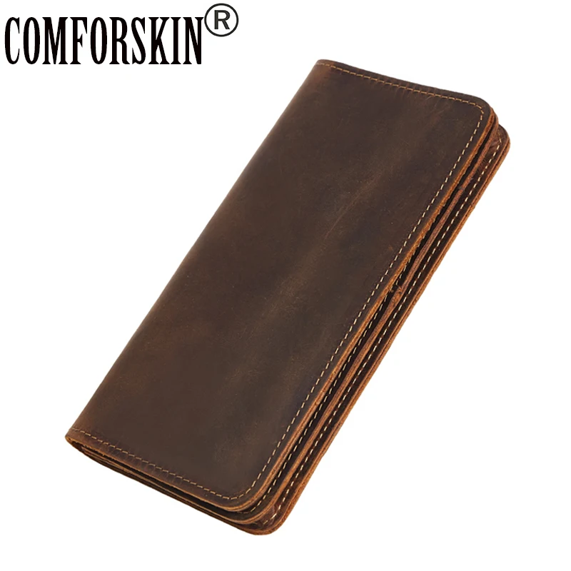 

COMFORSKIN Brand Genuine Leather Long European And American Men's Wallet Multi-Card Bit Retro Card Wallets 2017 Wallet For Man