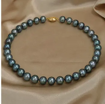 

stunning18"11-12 mm round Tahitian black green pearl necklace
