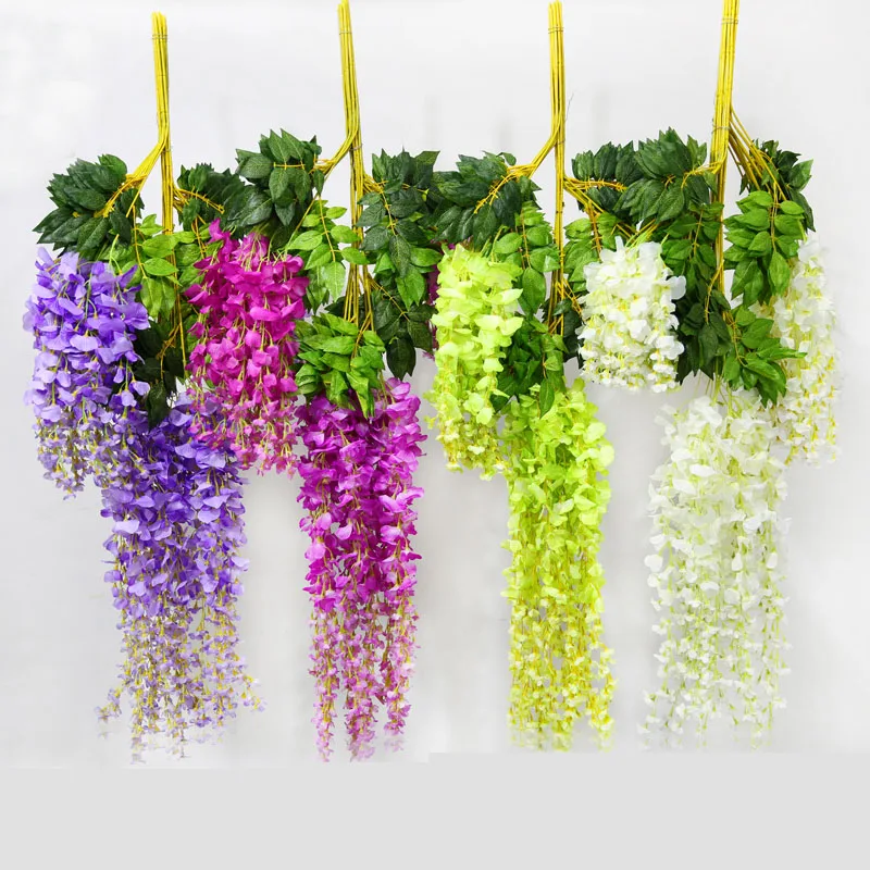 

12pcs 75cm/110cm Artificial Silk Wisteria Fake Garden Hanging Flower Vine Wedding Party Home Decor Green Red Purple White