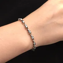 Готический Череп прядь узкая цепь браслет в Настоящее серебро 925 пробы 925 крутой личности тайский серебряный браслет мужские и женские подарки