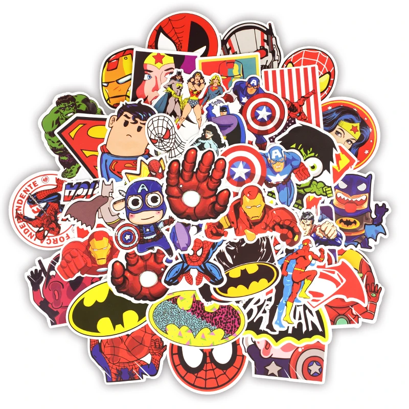 

50pcs superhero bike stickers scooter wheel stickers frame protection guard wheel labels bike sticker bicycle decoration lamp
