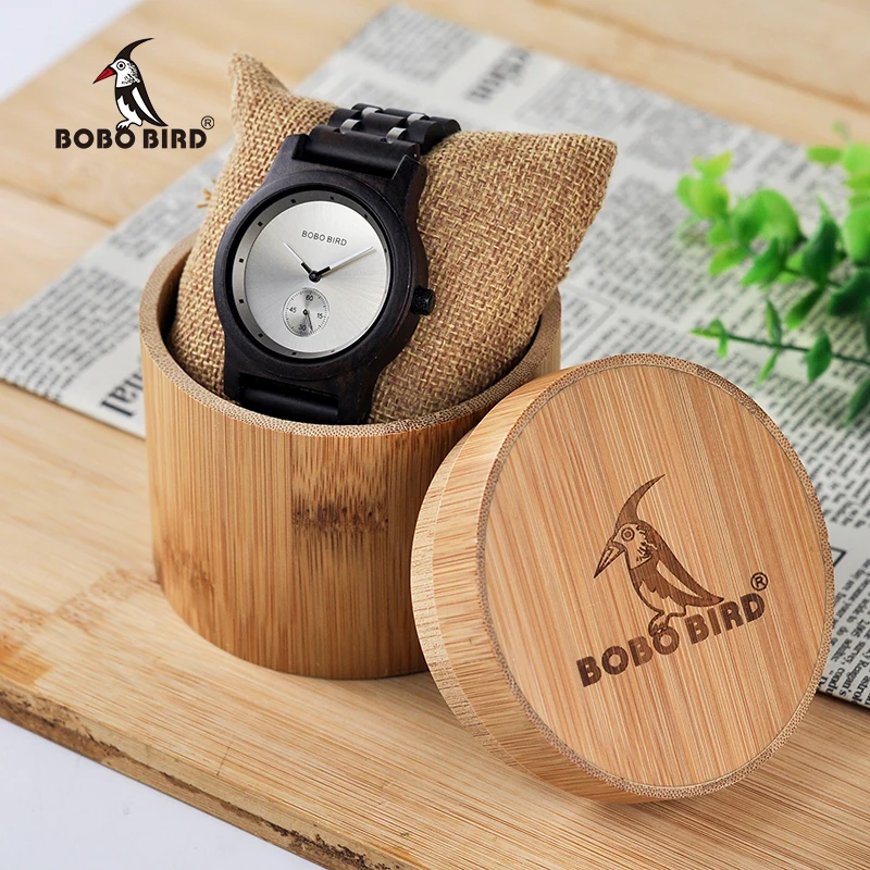 BOBO BIRD Men Watch Quartz Watches Male Wooden Wristwatch Small second disk Gift box masculinos relogios Customize logo