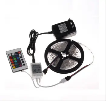 

2835 3528 SMD DC 12V 5M IP65 / IP20 No Waterproof RGB LED Strip light / Remote control / 3A Power Supply adapter home lighting