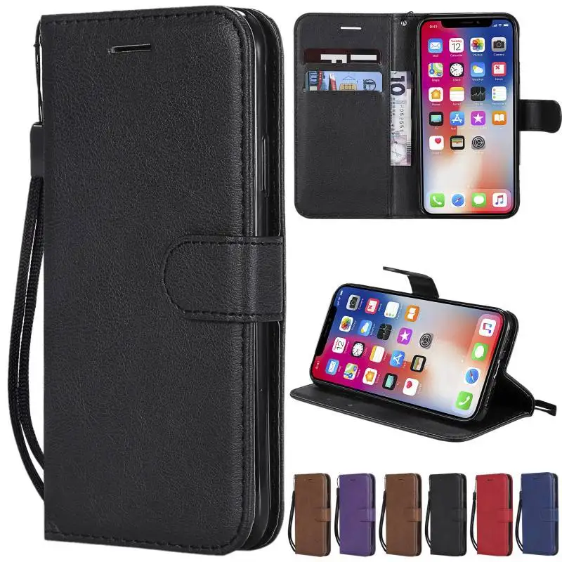 

Soft Feel Flip Leather Wallet Phone Case Card Slots Stand W/Lanyard For iPhone 5 5S SE 6/6S/7/8 Plus X XS Max XR