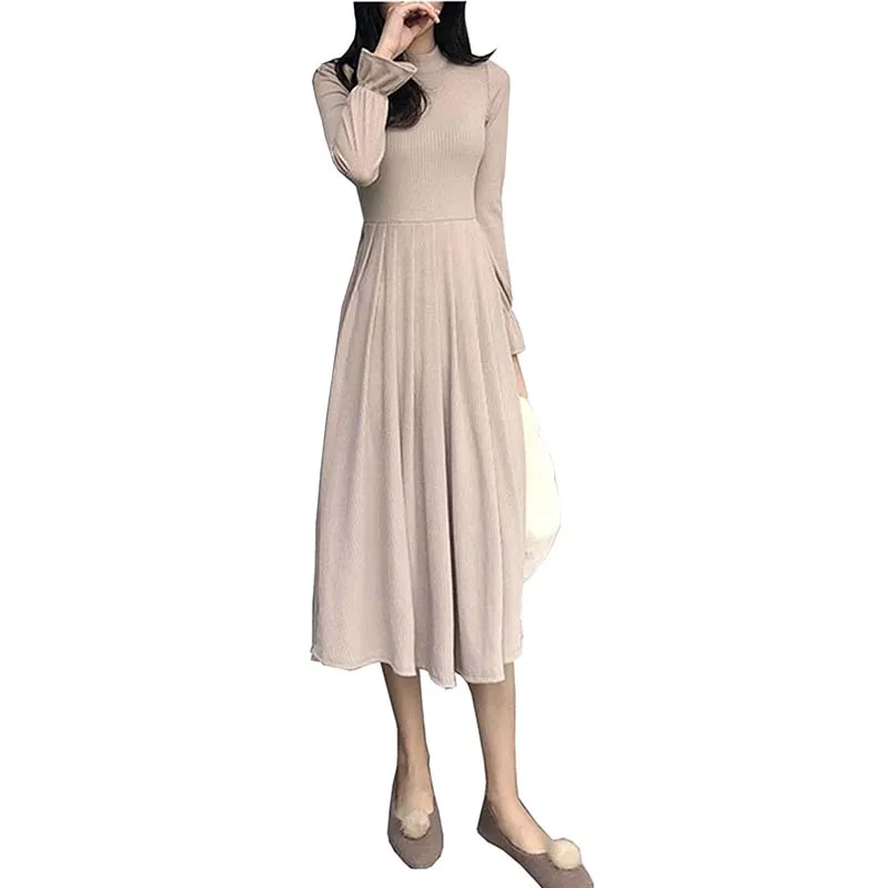 

Autumn Winter New Women Knitted Dress Long sleeve O-Neck Sweater Dresses Female High Waist Slim Bottoming Long Dress Vestidos