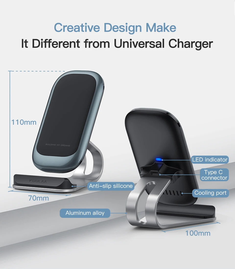 Kuulaa Qi-carregador sem Fio de 15w Doca de Carregamento Rápido para Iphone 12 11 Pro Max Xiaomi mi 11 x Carregadores sem Fio 11 de carregamento rápido para iphone 12, 11 pro, max, xiaomi mi 11, x