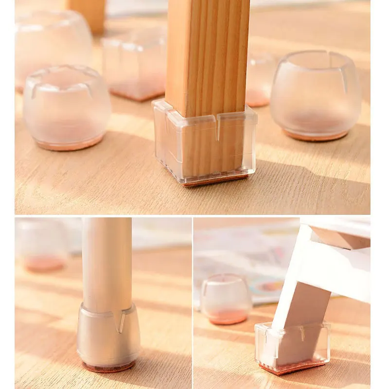 

4Pcs/Lot Chair Leg Wood Floor Protectors, Chair Feet Glides Furniture Carpet Saver, Silicone Caps with Felt Pads