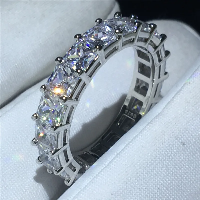 Вечность Обручальное кольцо 925 пробы серебряные женские туфли принцессы 4 мм AAAA фианит Обручение обручальные кольца для женщин Свадебные палец ювелирные изделия