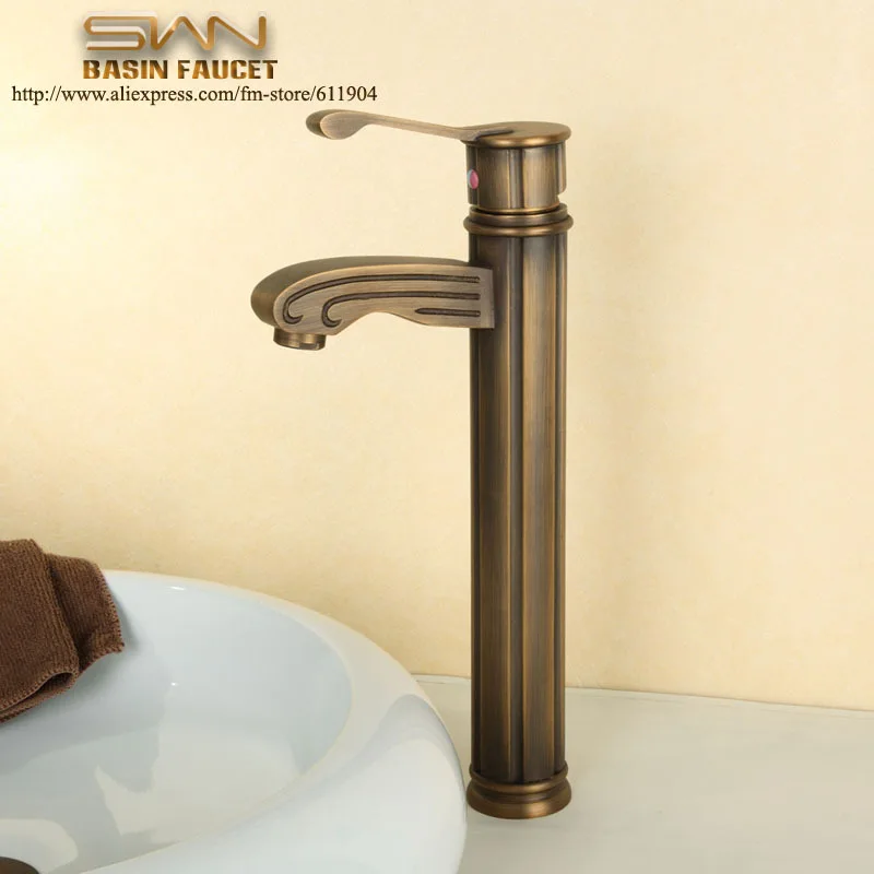 Quality Antique Brass Bathroom Faucet Lavatory Bar Vessel Sink faucets Basin Cold Hot Mixer Tap Water Taps Roman Columns Design