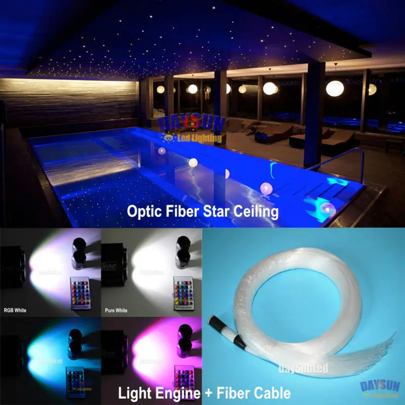 2017 Hot Sale RGBW LED Fiber Optic Ceiling Light Engine Driver + 24 Keys IR Remote 2 Sets of 400pcs*0.75mm*2m Cable | Освещение