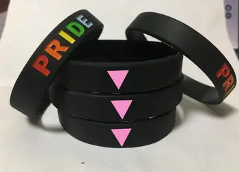 

Debossed logo PRIDE Silicone bracelet Gay Pride Wristband Gay Silicone Print Logo Rosa Winkel Pink angle Bracelet