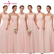 Простое длинное шифоновое розовое платье подружки невесты Vestido De Festa De Casamento Вечерние платья на выпускной
