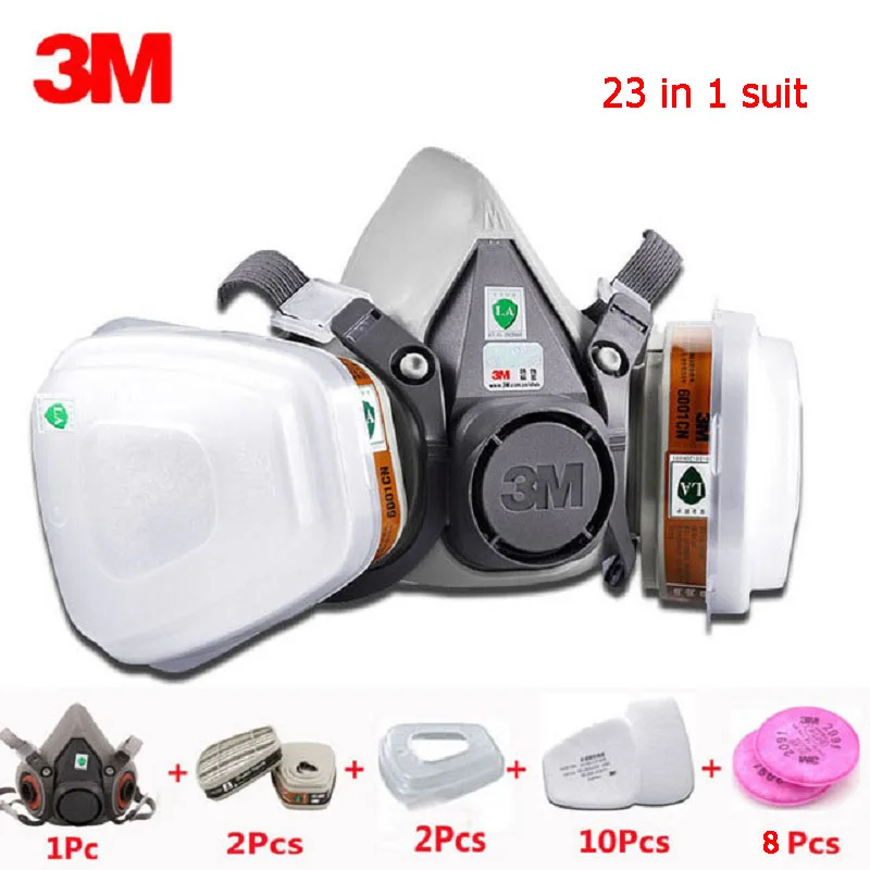 

23pcs in 1 set 3M 6200 Gas Mask Respirator for Painting Experiment Work with 2091P100 Particle Filter Protective half Mask