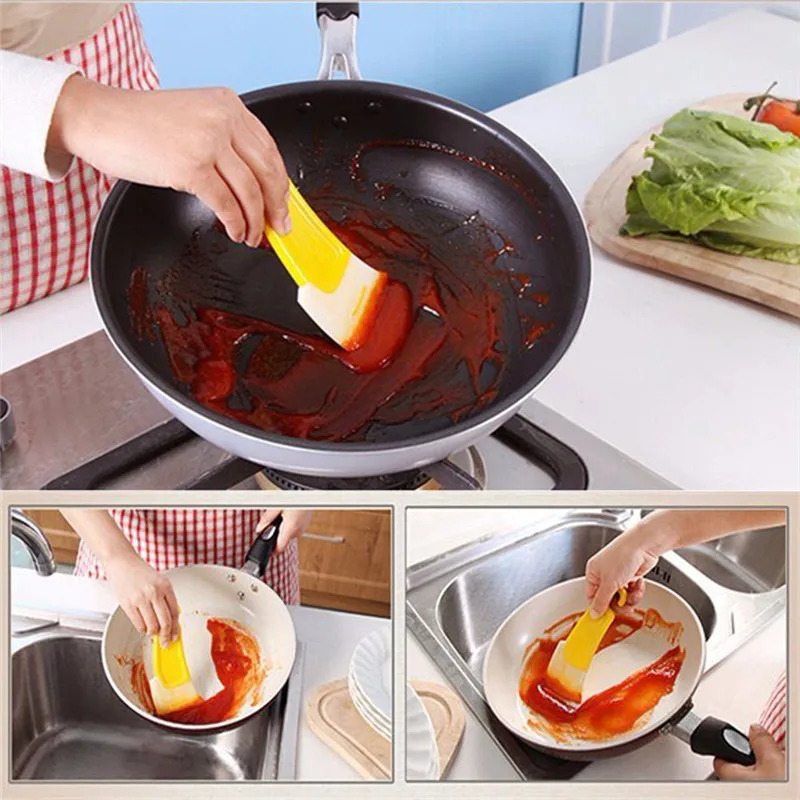 Kitchen Silicone Spatula Dirty Fry Pan Dish Brush Pot Cleaning Washing Scrapers 