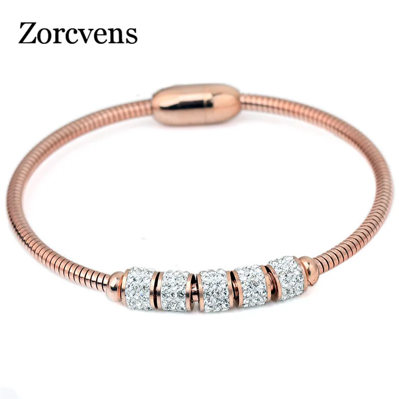 

ZORCVENS 2019 New Fashion Crystal Magnetic Bangle For Women Stainless Steel Charm Bracelet Bangles
