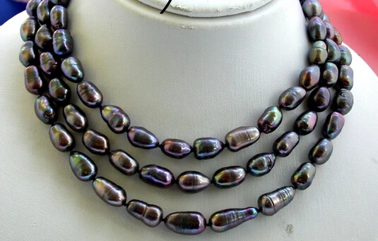 

Jew2729 long 50" baroque peacock black FW pearl necklace NEW