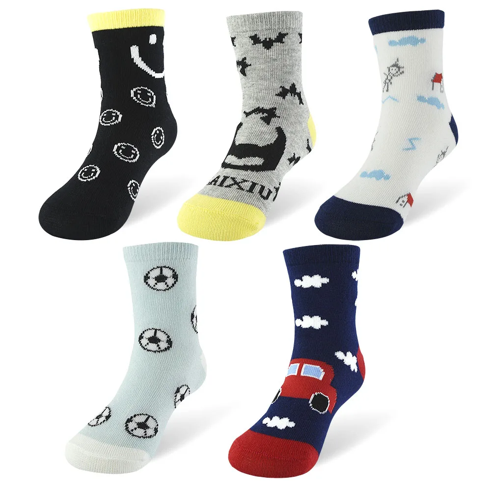 5 пара/лот, Детские хлопковые носки с рисунком Kawaii Дышащие носки для маленьких мальчиков и девочек, детские носки 5 видов, подходят для От 1 до 10 лет - Цвет: C810 Football socks
