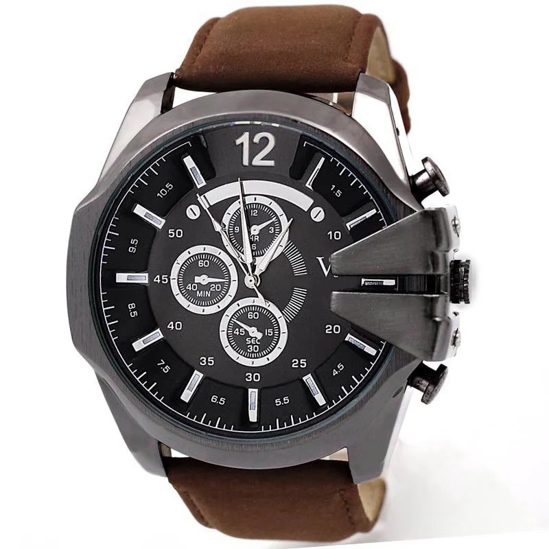 

Luxury Classics Men Watch Analog Sport Steel Case Quartz Dial Leather Military Sport Wrist Watches Watch Christmas Gift