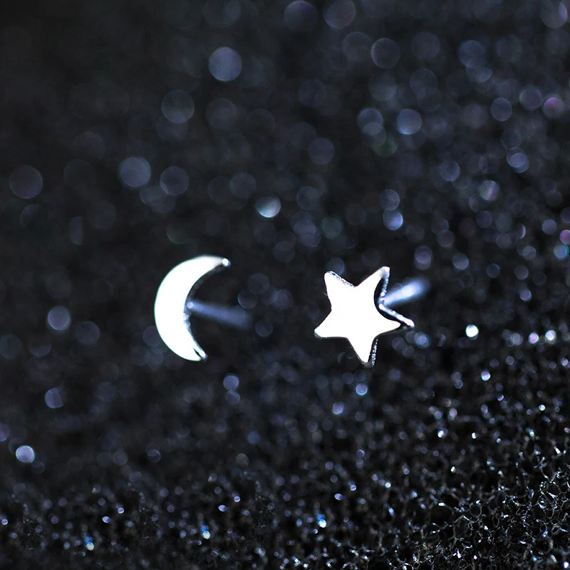 MloveAcc 925 Sterling Silver Star & Moon Push-back Women Stud Earrings Jewelry Brincos Pendientes Mujer