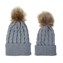 1 комплект, женская, Дамская, детская вязаная шапка, шапка, большой плюшевый шарик, теплая для осени и зимы, TS95