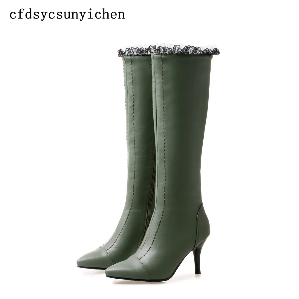 

Women Winter Shoes Knee High Boots Green White Black Big Size High Quality Brand Women Shoes High Heels BK-ASCP-08-16