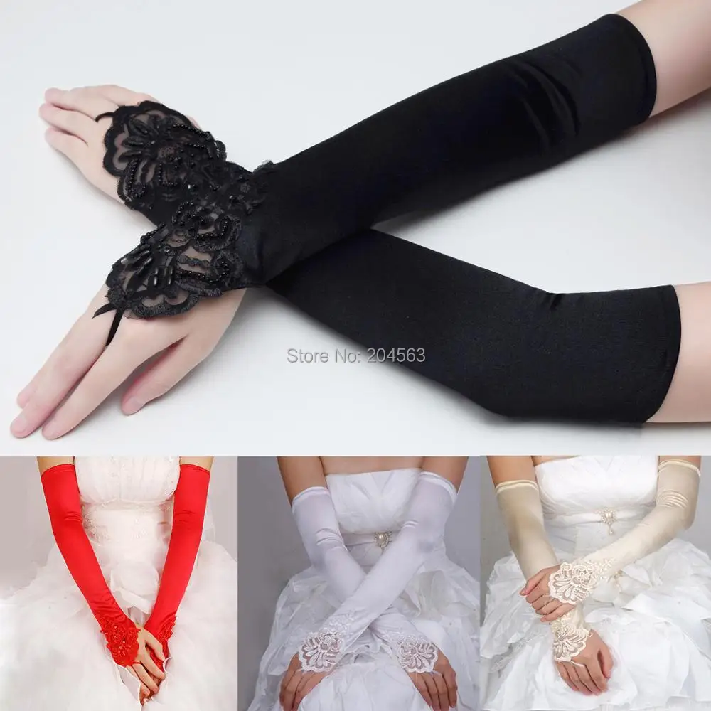 

Simple Wedding Party Fingerless Gloves Bridal Gloves with Beads Multi Color Wedding Accessories