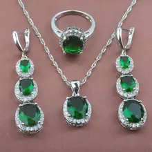 Потрясающий зеленый цирконий женские свадебные 925 Серебряные Ювелирные наборы ожерелье кулон серьги кольцо подарочная коробка TZ0120