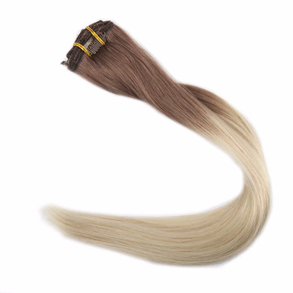 Full Shine 100% Remy Human Hair Balayage Hair Clip In Extensions 7Pcs 50g Ombre Color #6B Fading To 613 Blonde Clip In Extension Full Shine 100% Remy Human Hair Balayage Hair Clip In Extensions 7Pcs 50g Ombre Color #6B Fading To 613 Blonde Clip In Extension