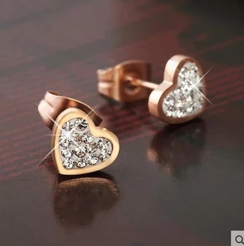 

YUN RUO shining Crystal Heart Earring Fashion Woman Jewelry Titanium Steel Rose Gold Color Valentine Gift Free Shipping Not Fade