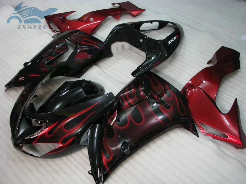 Высококачественный обтекатель комплект для KAWASAKI Ninja 2006 2007 ZX10R ремонт кузова обтекатель комплекты ZX 10R 06 07 красный пламя мотоцикл части