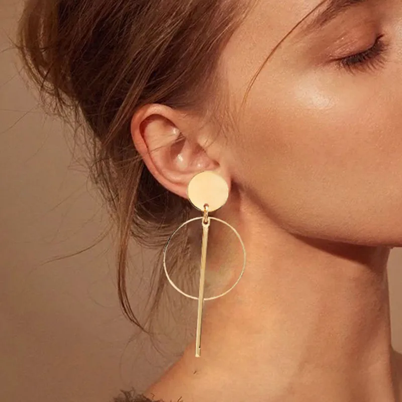 

Simple fashion gold color Silver geometric big round earrings for women fashion Vintage Earring Female drop earrings jewelry