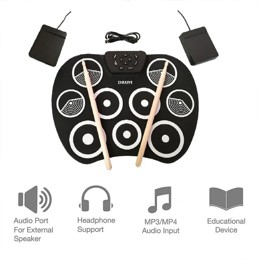 

Roll Up Drum Kit 9 Pads Electronic Drum Set USB Powered with Foot Pedals Drumsticks USB Cable for Students Kids