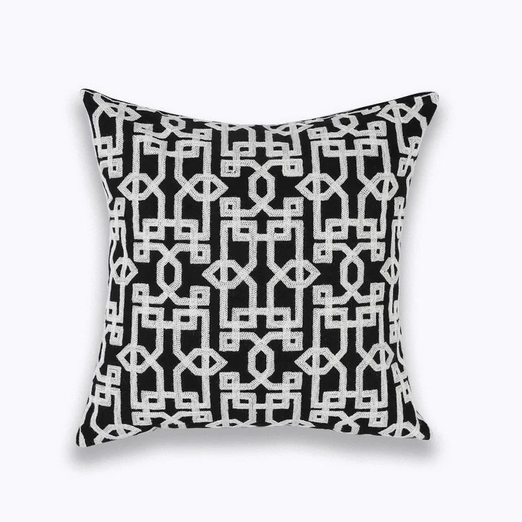 Home Decor Embroidered Cushion Cover Navy/White Pillowcase Canvas Cotton Square Embroidery Pillow Cover 45x45cm Quatrefoil