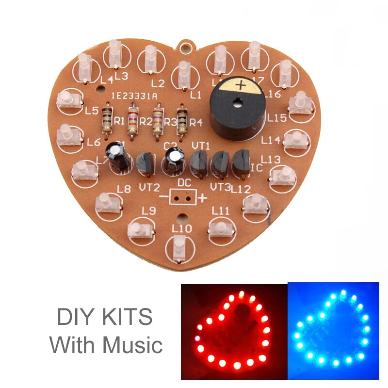DIY Kit Red//Green Dual-Color 18 LED Music Flash Light Fun Heart-Shaped Module