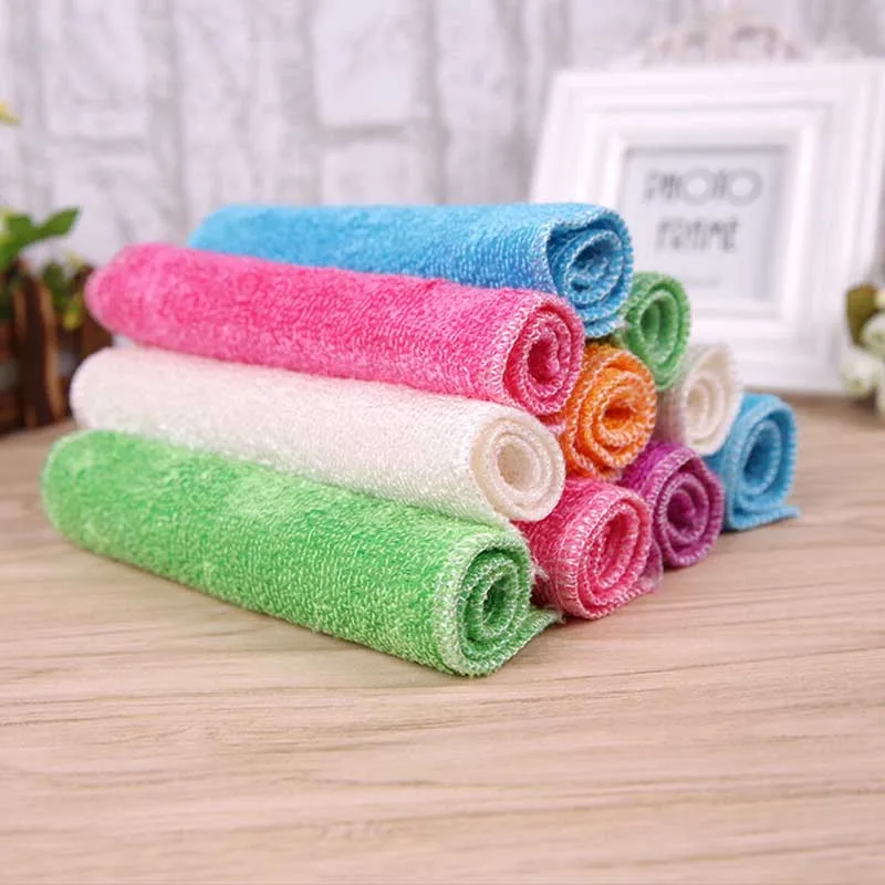 5 Pcs Soft Microfiber Kitchen Cleaning Wiping Rags Efficient Anti Grease Color Dish Cloth Bamboo