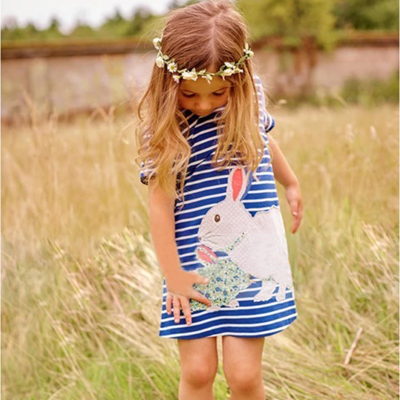 Summer girls clothes font b dress b font 2016 cute O neck Striped Blue Casual soft