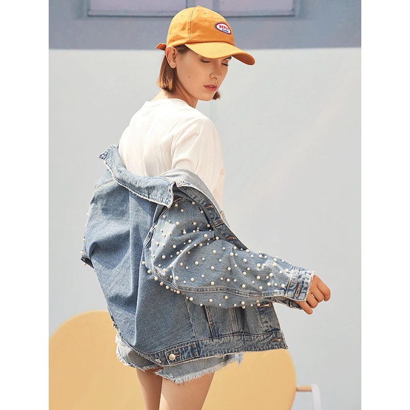 lower price Toyouth 2019 Women Spring Jacket Fashion Long Sleeve Pearl Short Coat New Arrival Female Turn-Down