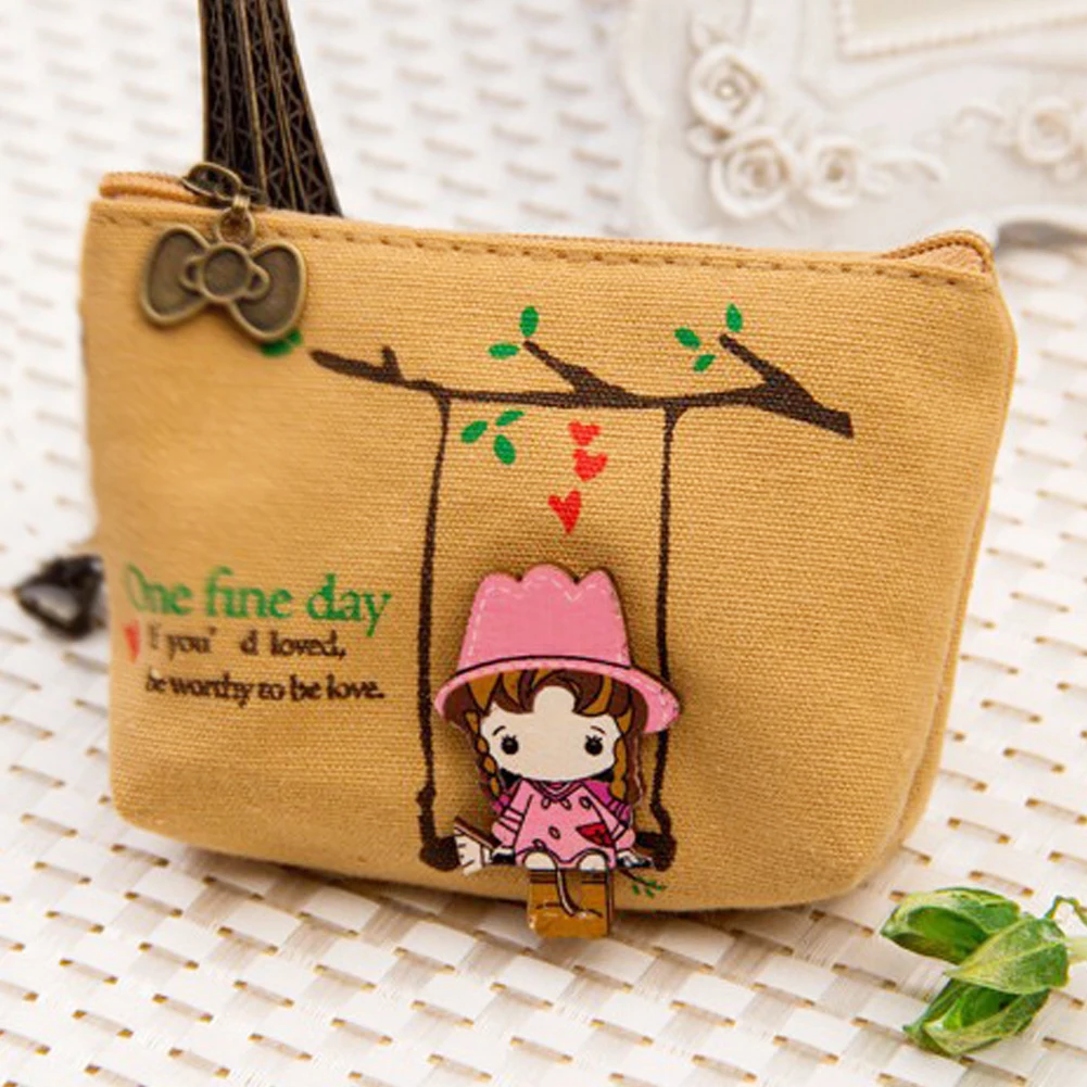 

Kawaii Cartoon Swing Girl Canvas Coin Purse Women Small Mini Bag Kids Wallet Cute Lovely Zipper Coin Pouch Key Holder Case