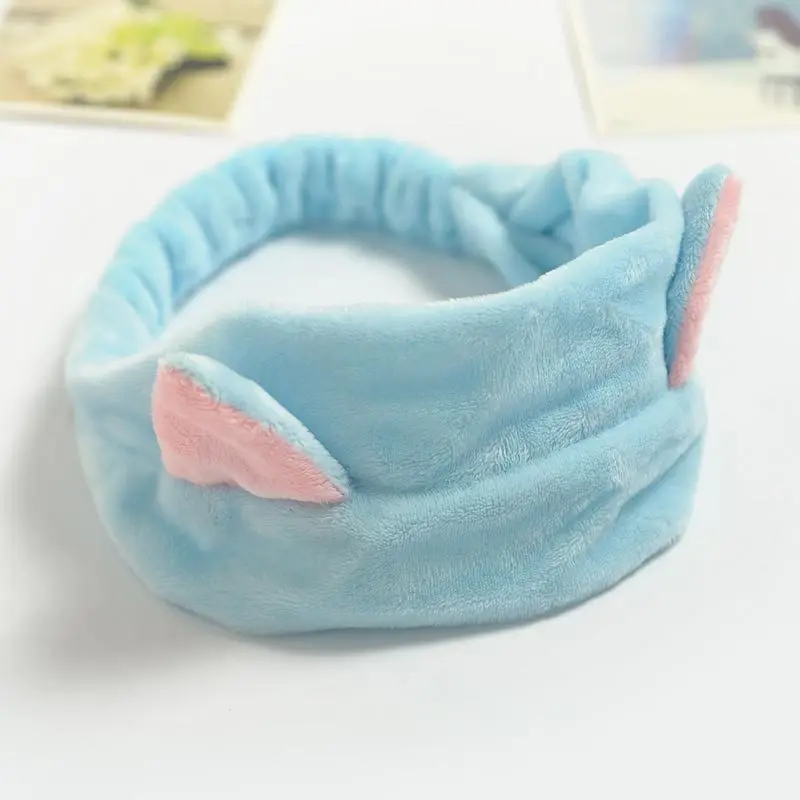 sky blue Модная женская повязка для волос, для мытья лица, маска для ванны, спа, макияж, держатель для волос, эластичная повязка на голову для девочек, повязка на голову, кошачьи уши, аксессуары для волос - Цвет: sky blue