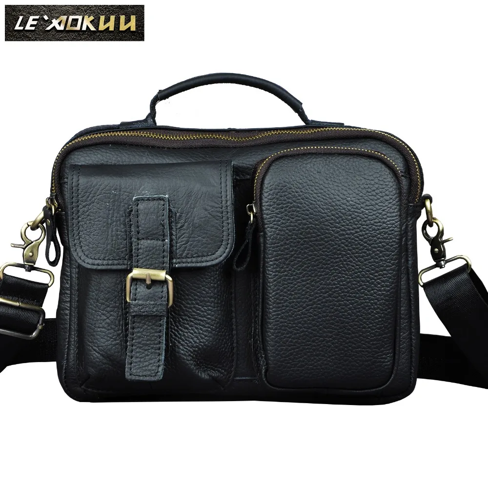 

Quality Leather Male Casual Design School Shoulder Messenger Crossbody bag Fashion College Tote Satchel 9" Book bag For Men 036b