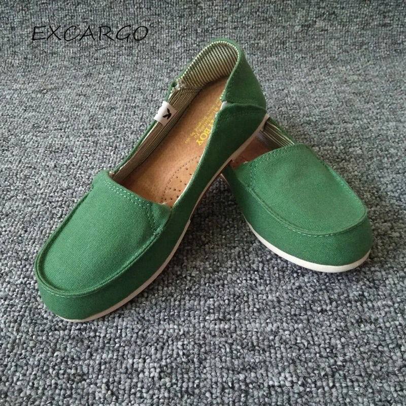 EXCARGO Womens Shoes Loafers Green Canvas Flats Shoes 2019 Spring Female Casual Sneakers Flat Slip On Fishmen Loafers For Woman