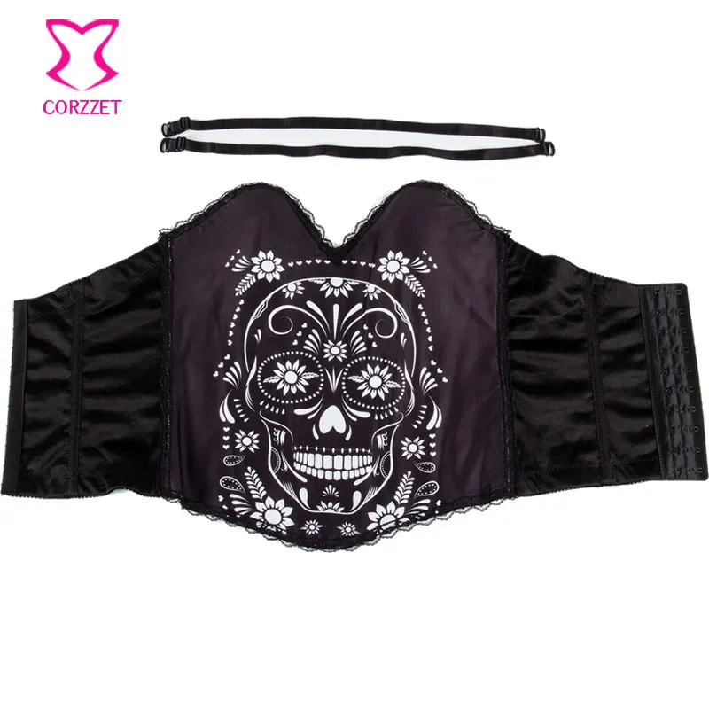 Корсет бюстье с чашками и цветочным принтом черепом|cotton pea coat men|corset rufflecorset |