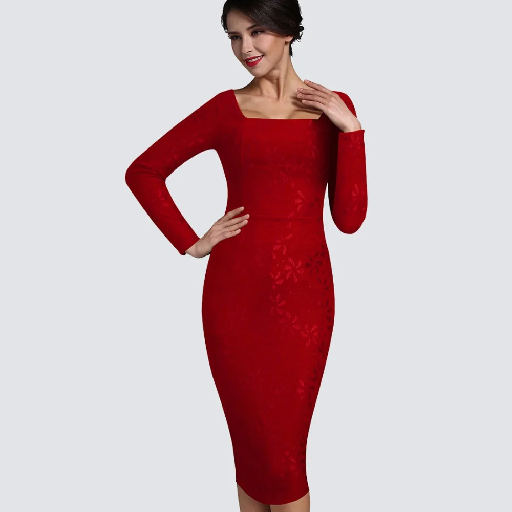 

Women Sexy Long Sleeve Sheath Slim Bodycon Party Dress Elegant Vintage Jacquard Print Work Office Business Midi Lady Dress 1H740