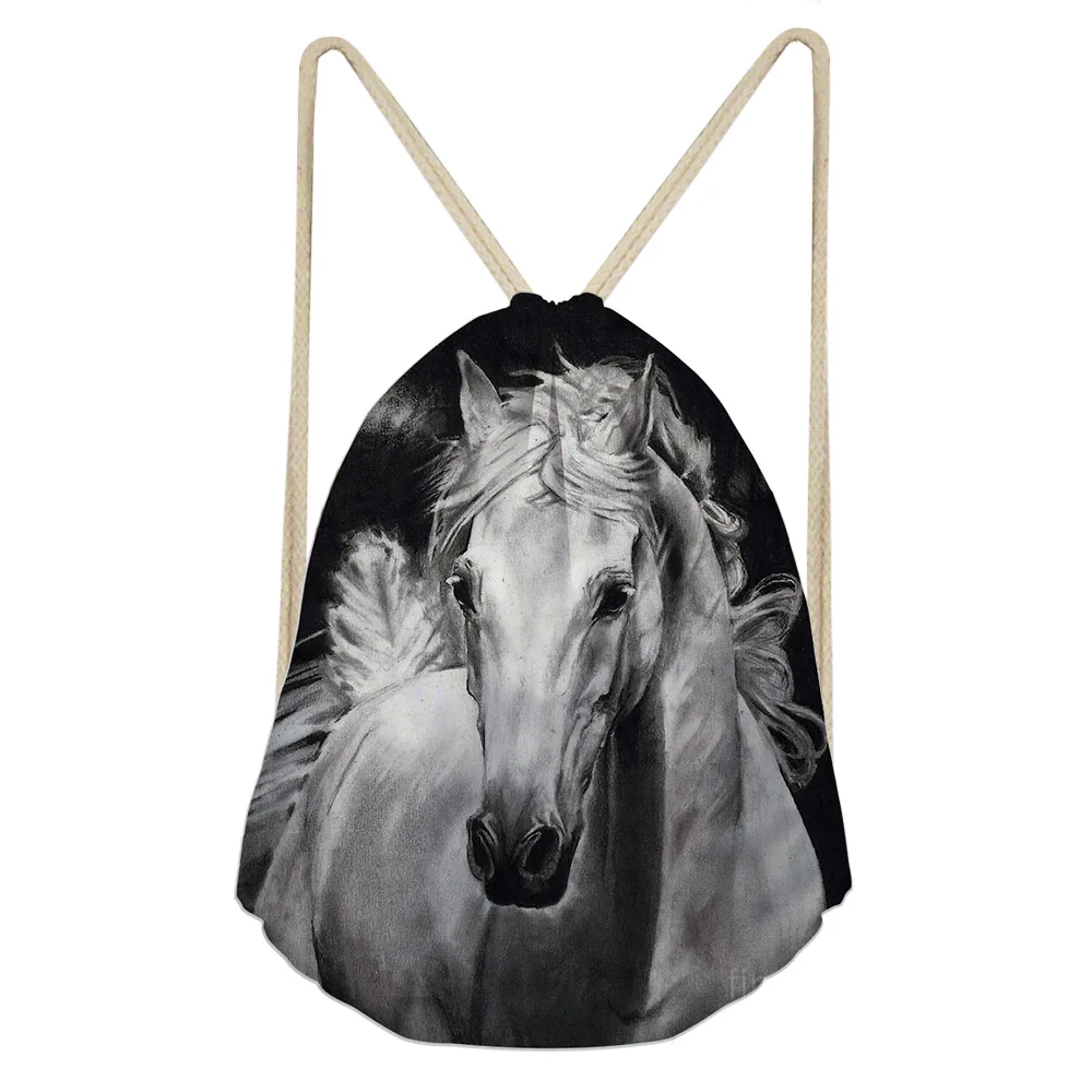 ELVISWORDS Unisex Horse 3D Printing Backpacks Women White Animals