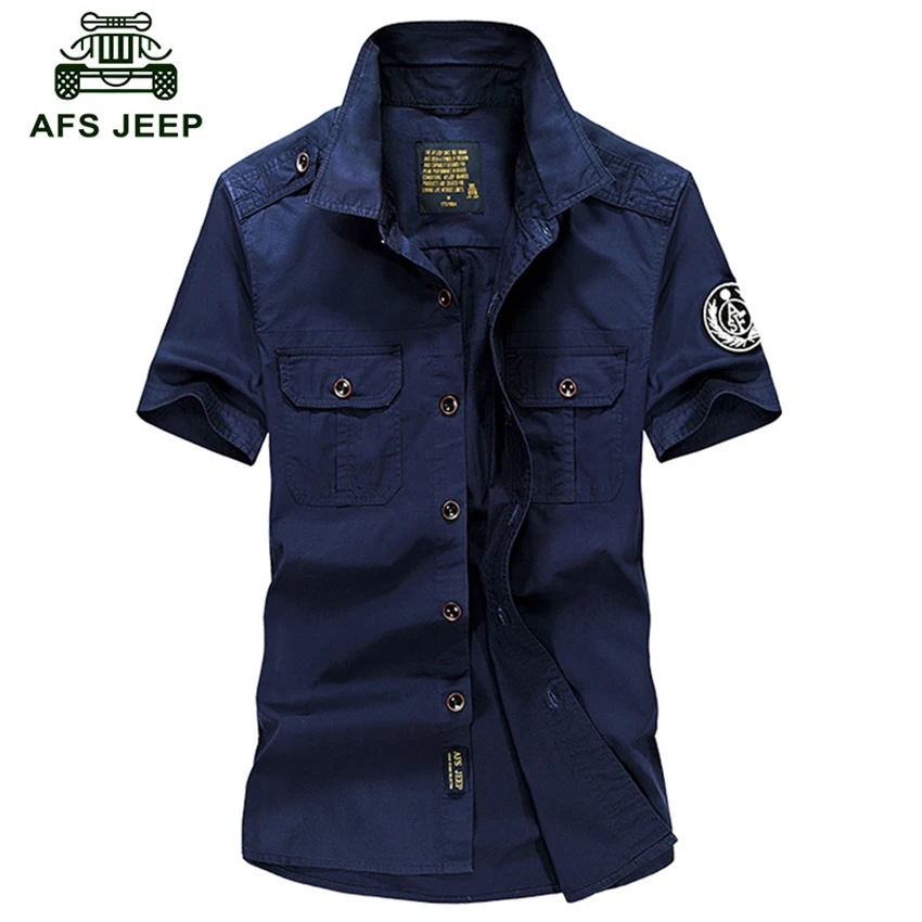 AFS JEEP рубашка мужская повседневная Летняя с коротким рукавом Camisa masculina армейские военные мужские рубашки размера плюс 4XL хлопок Chemise Homme