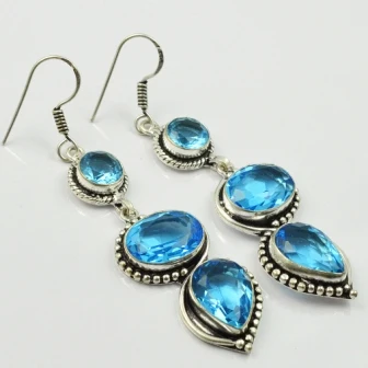 

Blue Topas, Silver Overlay on Copper Earrings, 55 mm , E2100