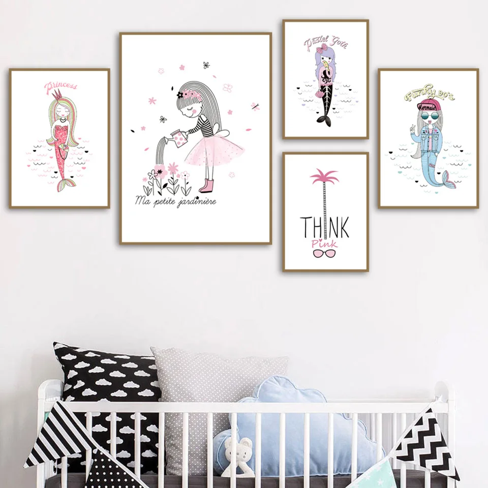 Mermaid-Rabbit-Canvas-Painting-Wall-Art-Canvas-Prints-Nordic-Posters-And-Prints-Cartoon-Wall-Pictures-Kids