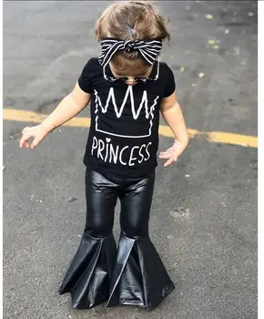 

5sets/lot toddler girls clothing sets Princess letters (shirt +pants) PU baby kids set 1-5T sylvia sis
