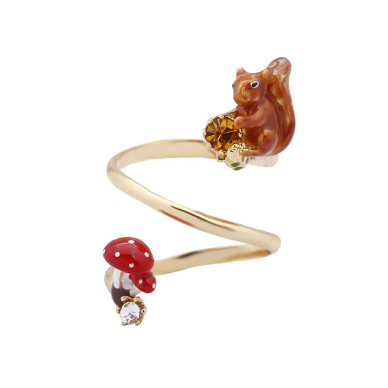 

Lovely squirrel mushroom adjustable rings enamel glaze cute animal unique plant rings for women opening ring fashion jewelry