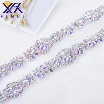 

XFX VENUS 10 Yards Beaded Rhinestone Applique Handmade Sewing Beads Iron On for Dress Sash Belts Bridal Crystal Waistband